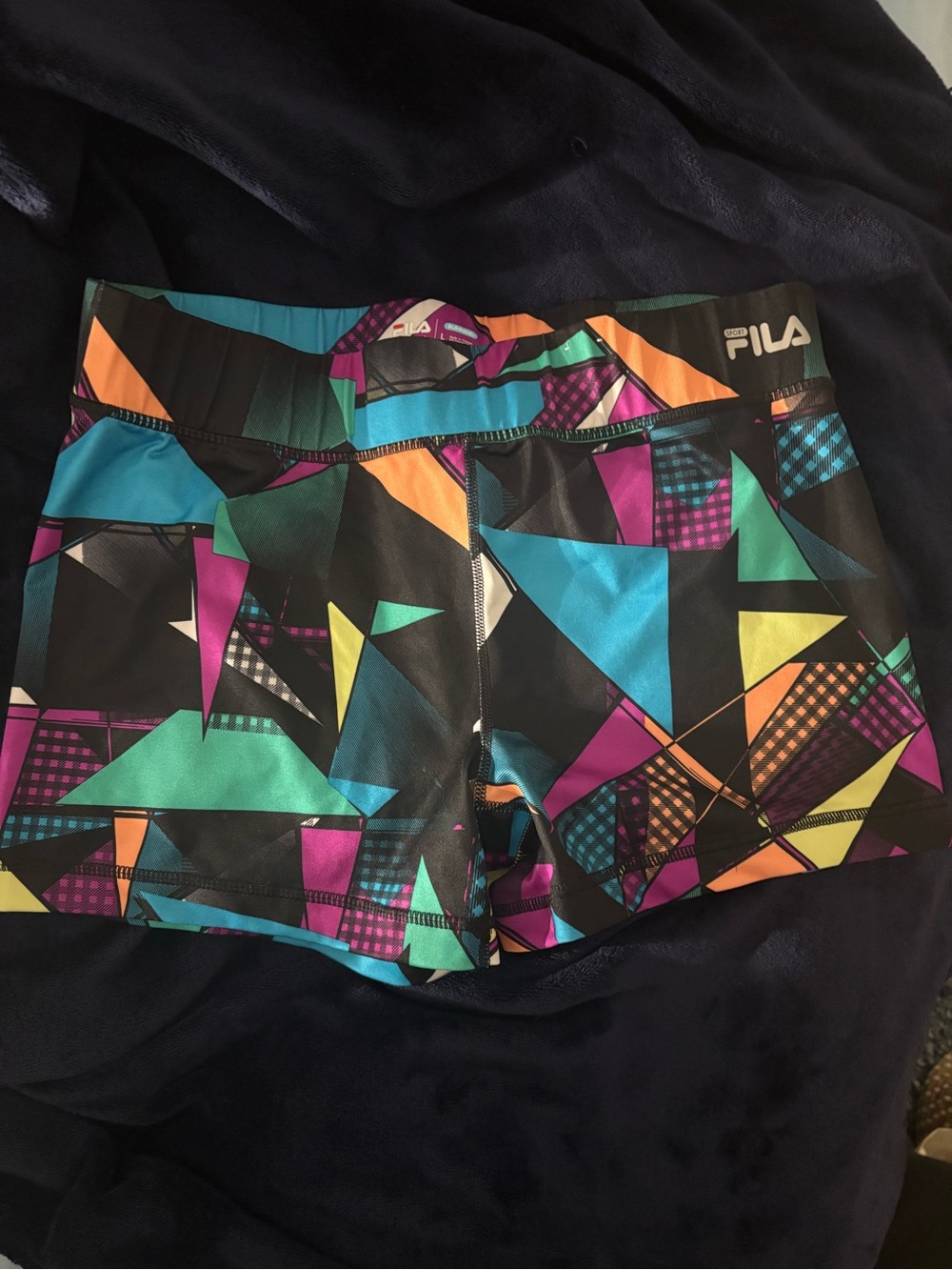 FILA Women’s Black Multicolor Geometric Bike Shorts
